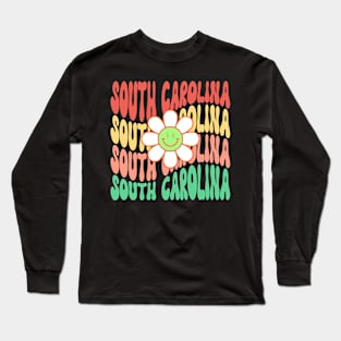 South Carolina Groovy Daisy Wanderlust Travel State Long Sleeve T-Shirt